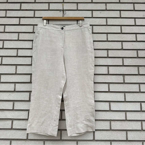 Talbots Linen Wide Leg Crop Pant Trouser Coastal Minimalist Neutral Oatmeal - Picture 1 of 9